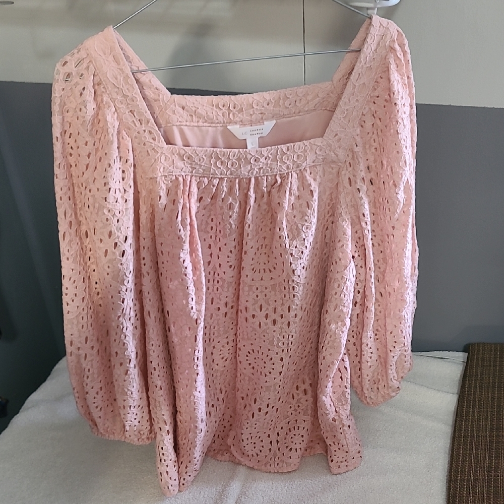 LC Lauren Conrad Blush Lace Blouse